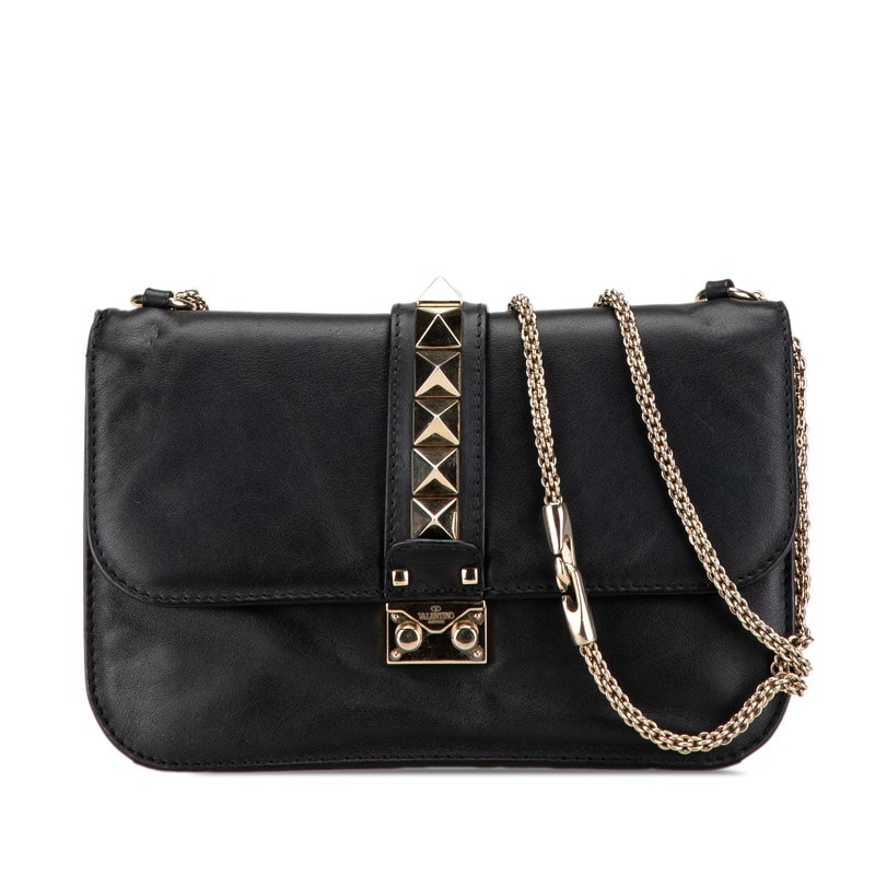 ヴァレンチノ ロックスタッズ チェーン ショルダーバッグ ブラック レザー レディース Valentino 【中古】