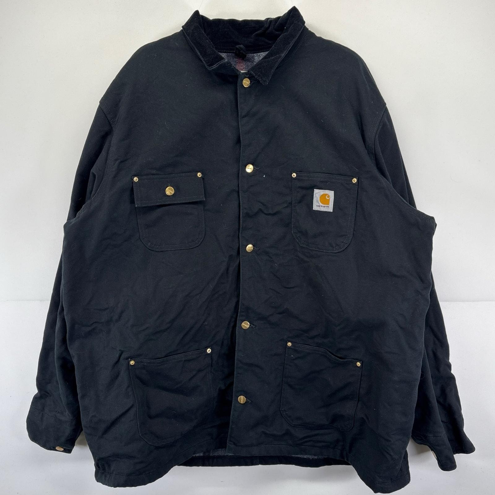 古着 カーハート Carhartt ワークジャケット ワンポイントロゴ ミシガンチョアコート 襟コーデュロイ 3XLT  ブラック メンズ