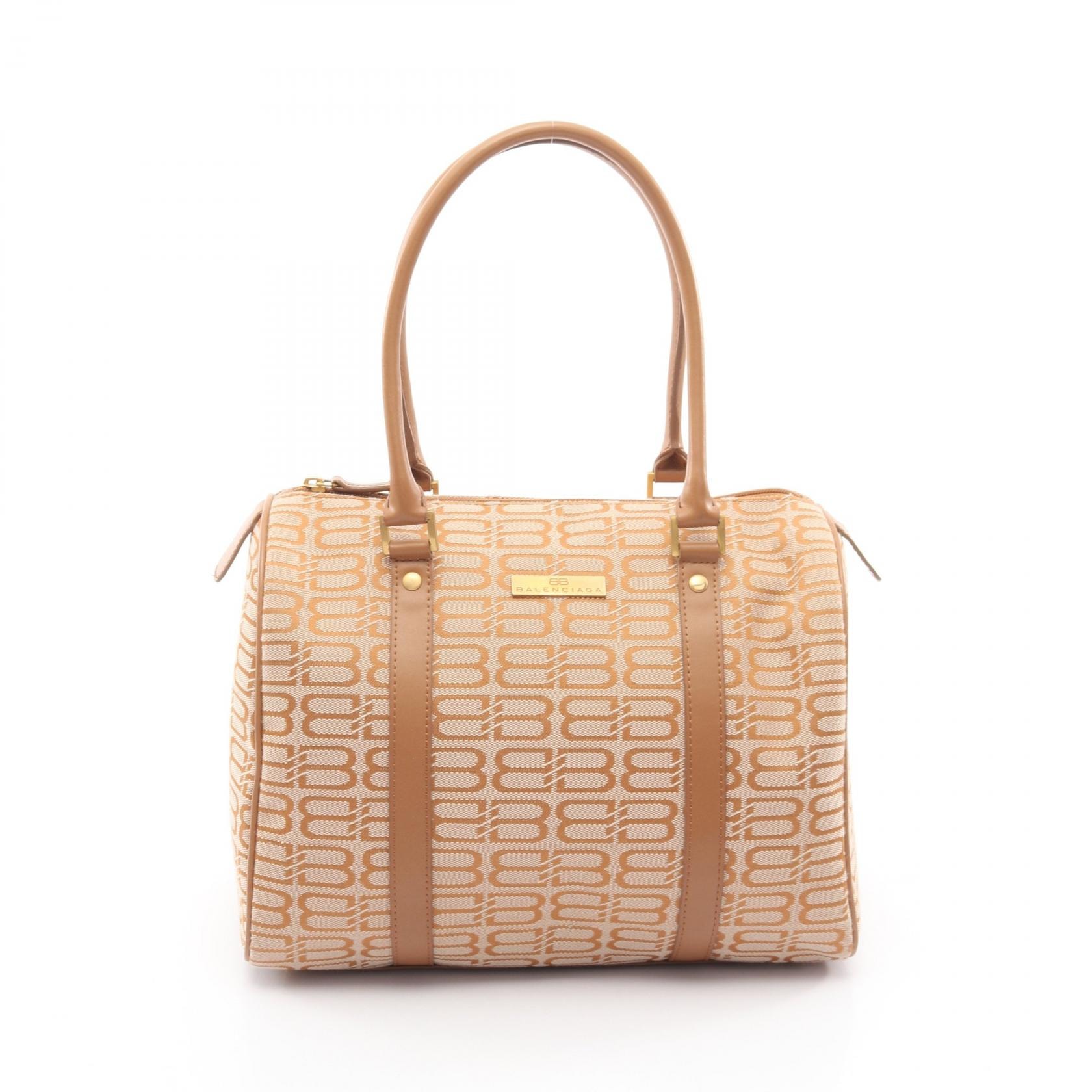 バレンシアガ BALENCIAGA BBロゴ ハンドバッグ バッグ キャンバス レザー レディース ベージュ系 / ブラウン系 【中古】