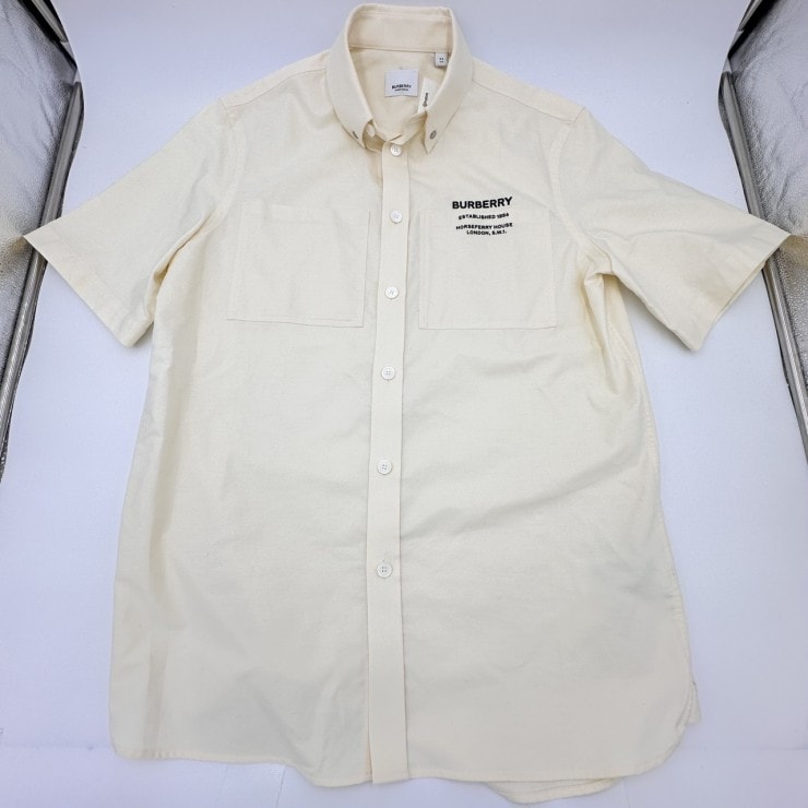 BURBERRY(バーバリー)ロゴプリント 半袖シャツ ライトイエロー系 コットン XS