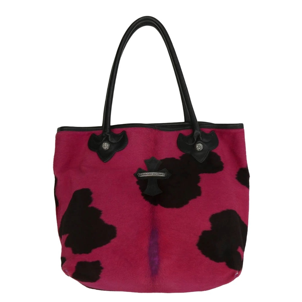 CHROME HEARTS クロムハーツ（原本無） トートバッグ FS TOTE レザー クロスパッチ フローラルクロスリベット スクロールラベル ハラコ ホルスタイン FSトート トートバッグ ピンク系【中古】