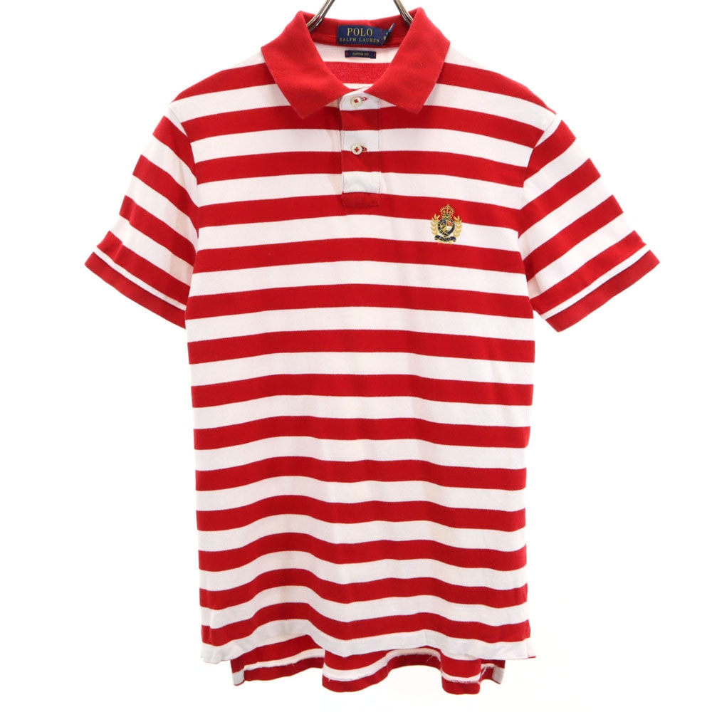 POLO RALPH LAUREN ポロラルフローレン ボーダー柄 半袖 ポロシャツ M レッド 他 鹿の子 CUSTOM FIT