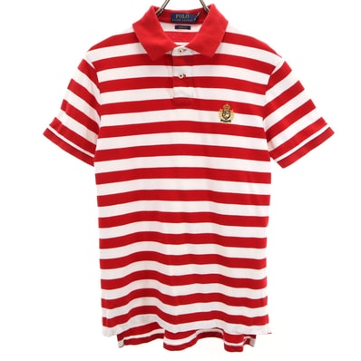 POLO RALPH LAUREN ポロラルフローレン ボーダー柄 半袖 ポロシャツ M レッド 他 鹿の子 CUSTOM FIT