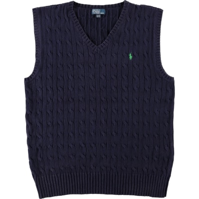 古着 ラルフローレン Ralph Lauren POLO by Ralph Lauren ケーブル編み Vネック コットンニットベスト レディースL相当/eaa670439