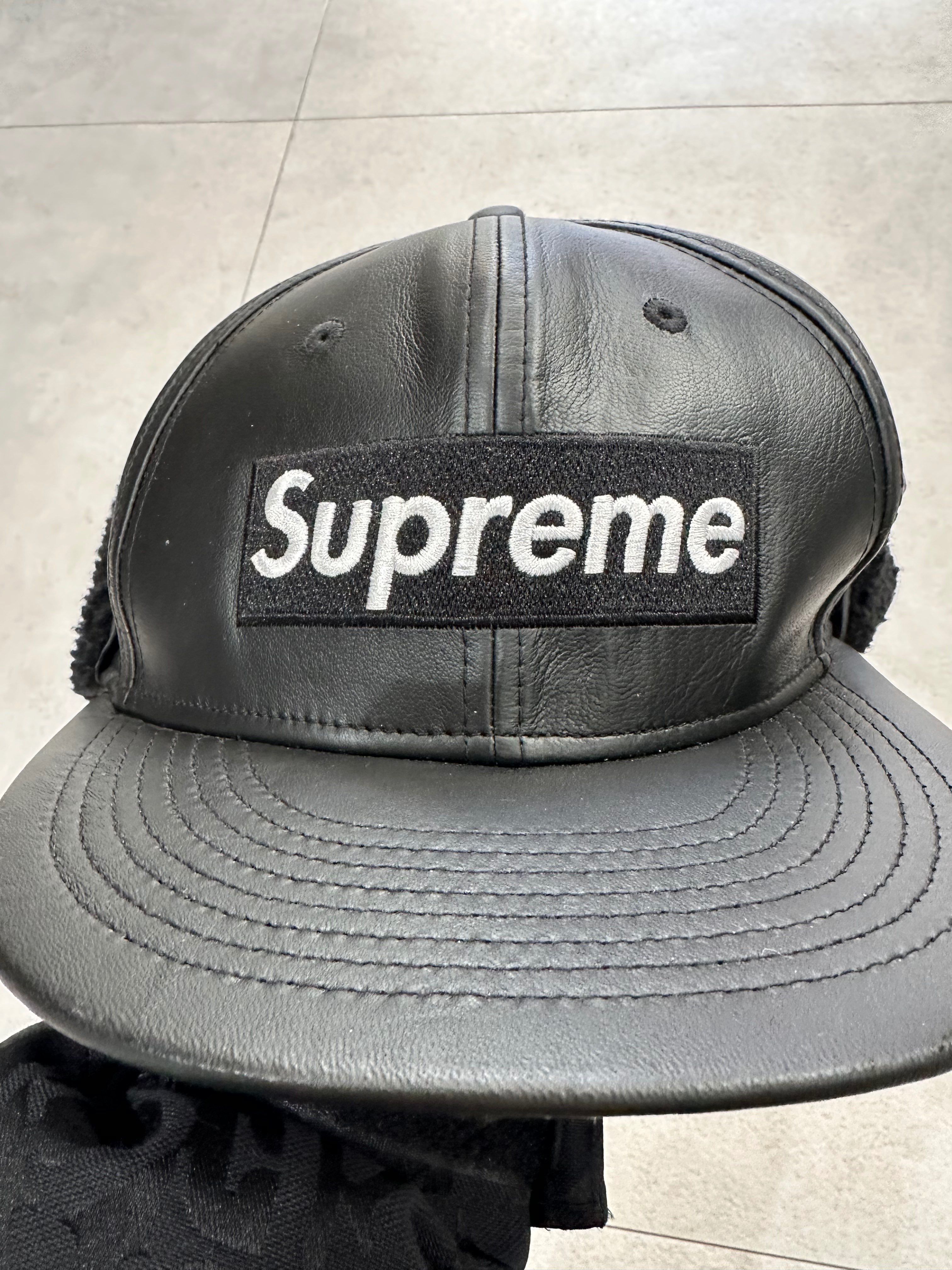 Supreme Leather Earflap Box Logo New Era "Black"