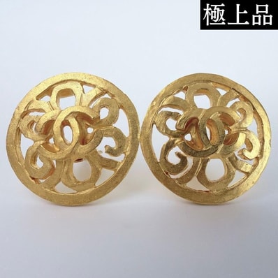 【極美品】CHANEL Pre-Owned シャネル プレオウンド ココマーク フラワー ラウンド イヤリング 95P ゴールド