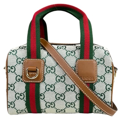 グッチ ミニボストン GGキャンバス シェリー ショルダーバッグ GGキャンバス 856055 グリーン レディース GUCCI 中古