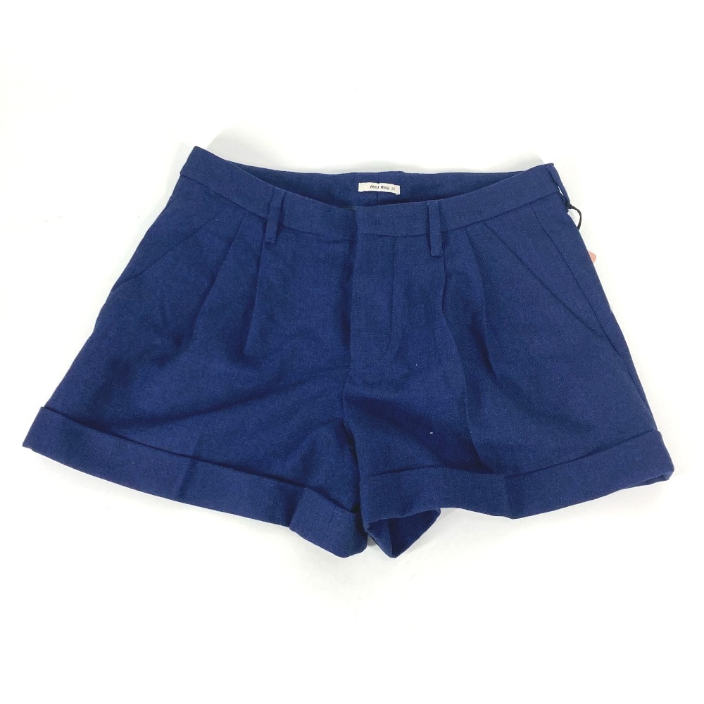 ミュウミュウ MIUMIU MP676 アパレル ボトムス ハーフパンツ ショートパンツ ウール ブルー 未使用