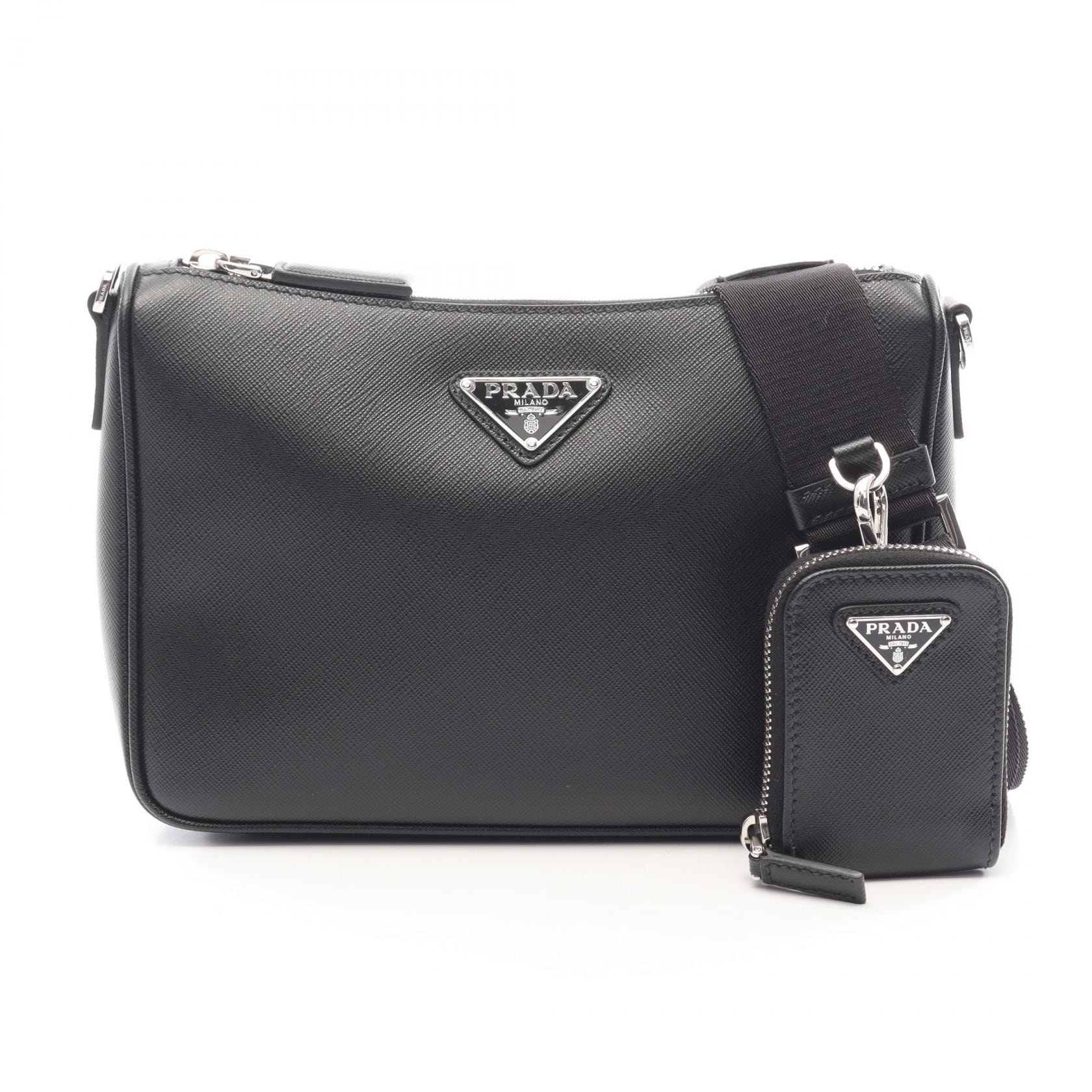 プラダ PRADA SAFFIANO TRAVEL ショルダーバッグ バッグ サフィアーノレザー メンズ レディース ブラック系 2VH113 【中古】
