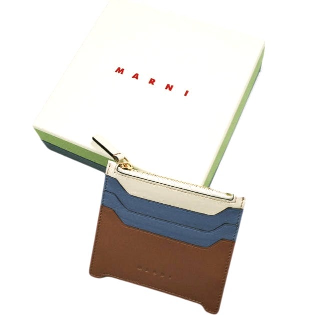 新品 MARNI マルニ 25SS イタリア製 TRUNKAROO CARD HOLDER レザーカードケース PFMO0112U2P6948 OPAL/CINNAMON/SHELL(ZO879) 財布 ウォレット 定価71,500円 g24993