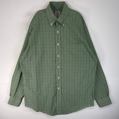 古着 ブルックスブラザーズ Brooks Brothers 長袖シャツ TRADITIONAL FIT チェック 胸ポケ M グリーン系 マルチカラー メンズ