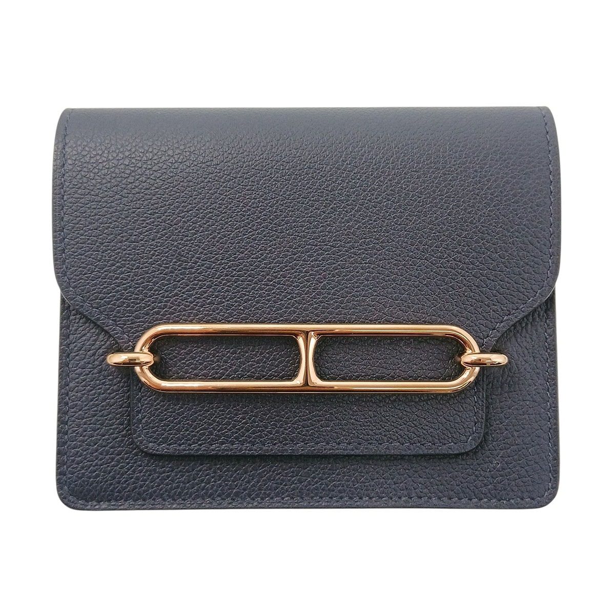 HERMES エルメス ルリ スリム(Roulis Slim) ロウリス ブルーニュイ ミニ財布 コンパクトウォレット 二つ折り財布 ネイビー ゴールド Z刻印 レディース【中古】