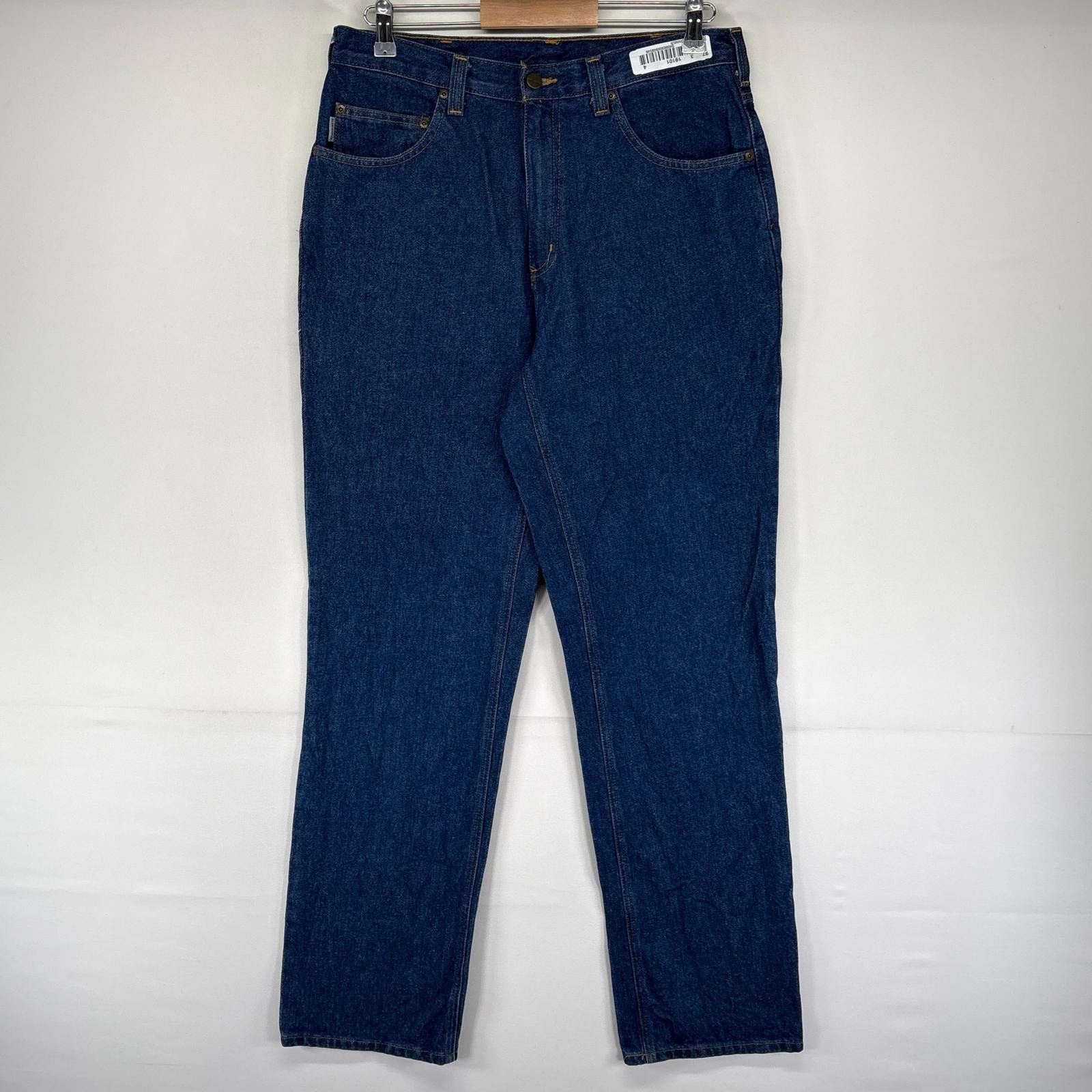 古着 カーハート Carhartt デニム パンツ ジーパン ワンポイントロゴ 濃紺 5ポケット ジッパーフライ W32 L34  ネイビー系 メンズ