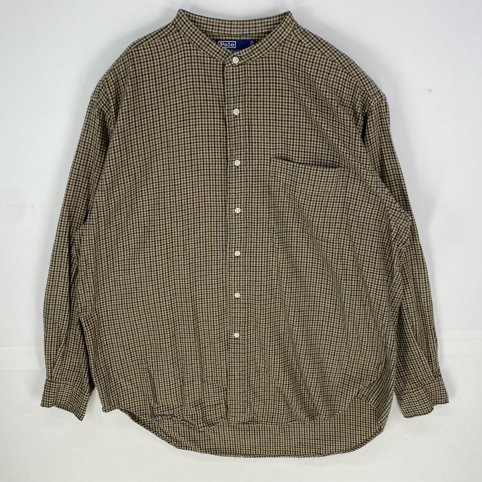 古着 ポロバイラルフローレン Polo by Ralph Lauren 長袖シャツ ノーカラー POST BOY ギンガムチェック L  ベージュ系 チェック メンズ