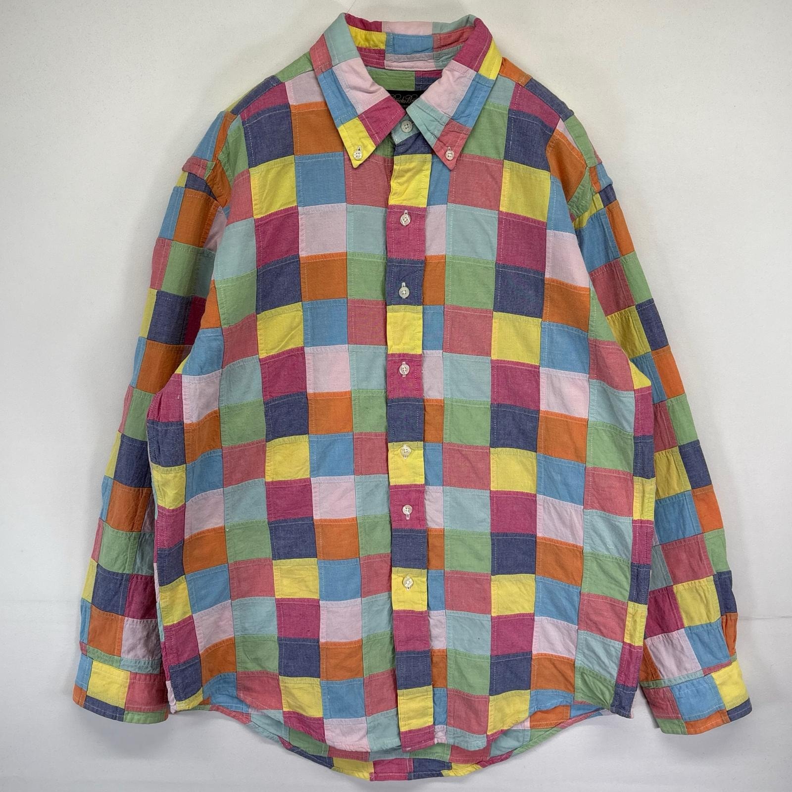 古着 ブルックスブラザーズ Brooks Brothers 長袖シャツ パッチワーク チェック柄 ボタンダウン M マルチカラー メンズ