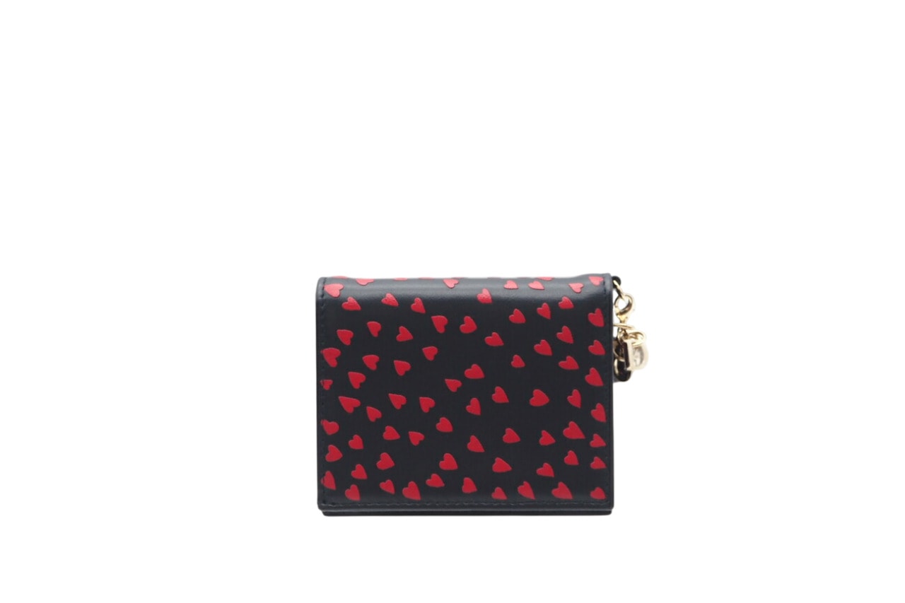 極美品 Dior ディオール レザー I LOVE PARIS レディディオール コンパクトウォレット 二つ折り財布 ネイビー レッド レザー レディース