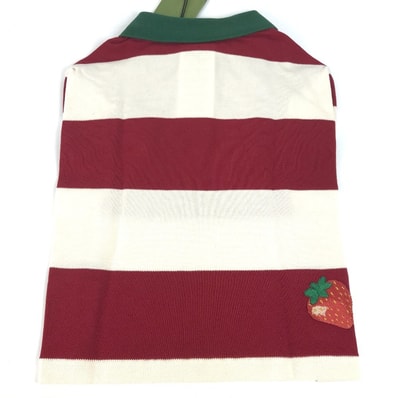 グッチ GUCCI GG ストロベリー パッチ付き ビッグストライプ ペット Tシャツ ドッグウェア 695744 犬 ワンちゃん わんちゃん ボーダー 犬用 ドッグ トップスその他 コットン レッド系 未使用
