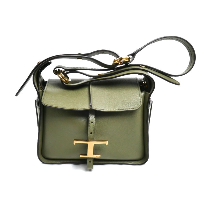 TOD’S トッズ Tタイムレス ミニ メッセンジャーバッグ  ショルダーバッグ グリーン オリーブ系 XBWTSBY01Z0Q レディース【中古】【美品】