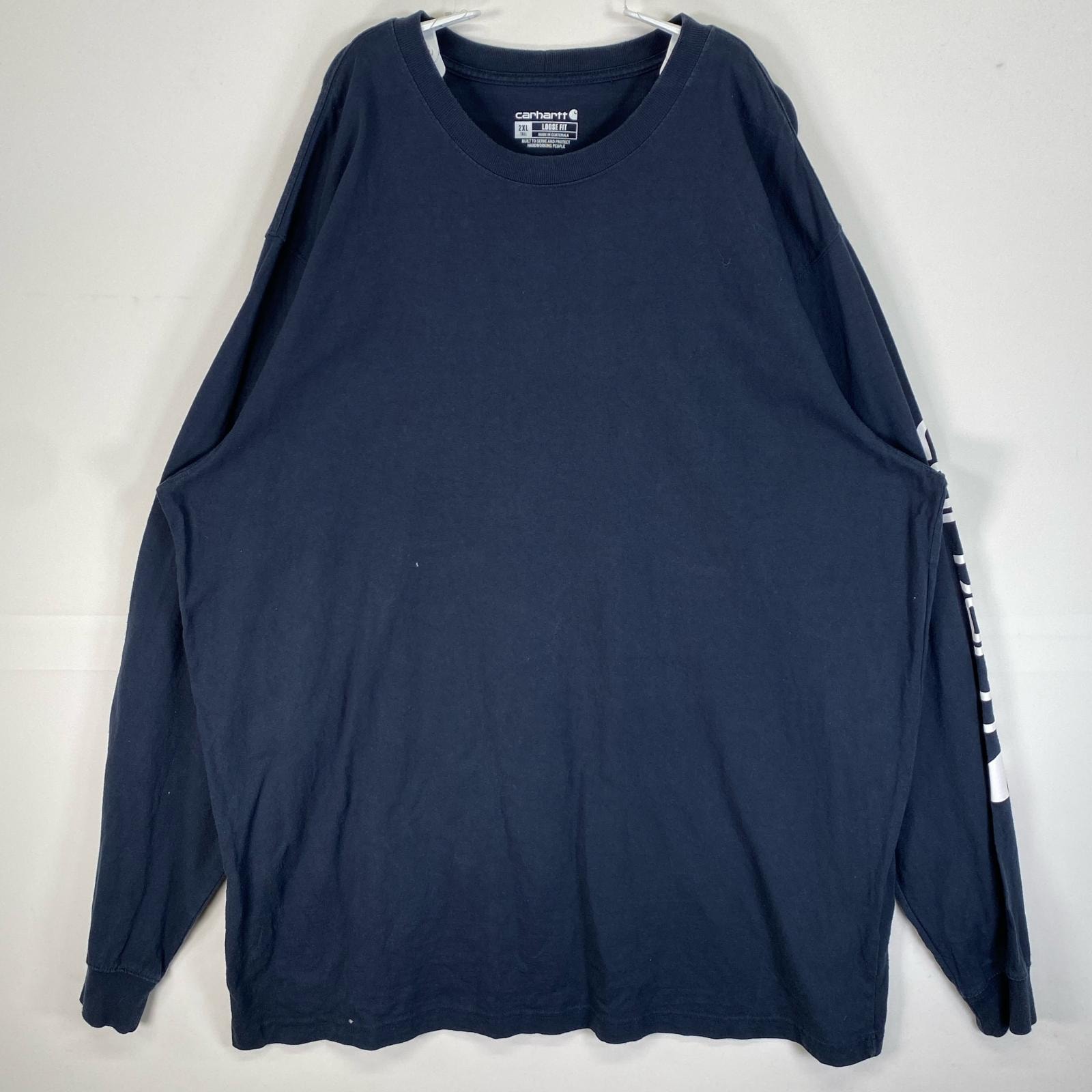 古着 カーハート Carhartt 長袖Tシャツ 肉厚 大きいサイズ クルーネック 2XL  ネイビー 無地 メンズ