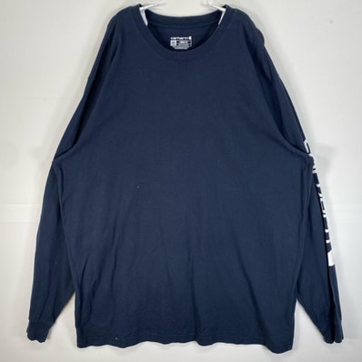古着 カーハート Carhartt 長袖Tシャツ 肉厚 大きいサイズ クルーネック 2XL ネイビー 無地 メンズ