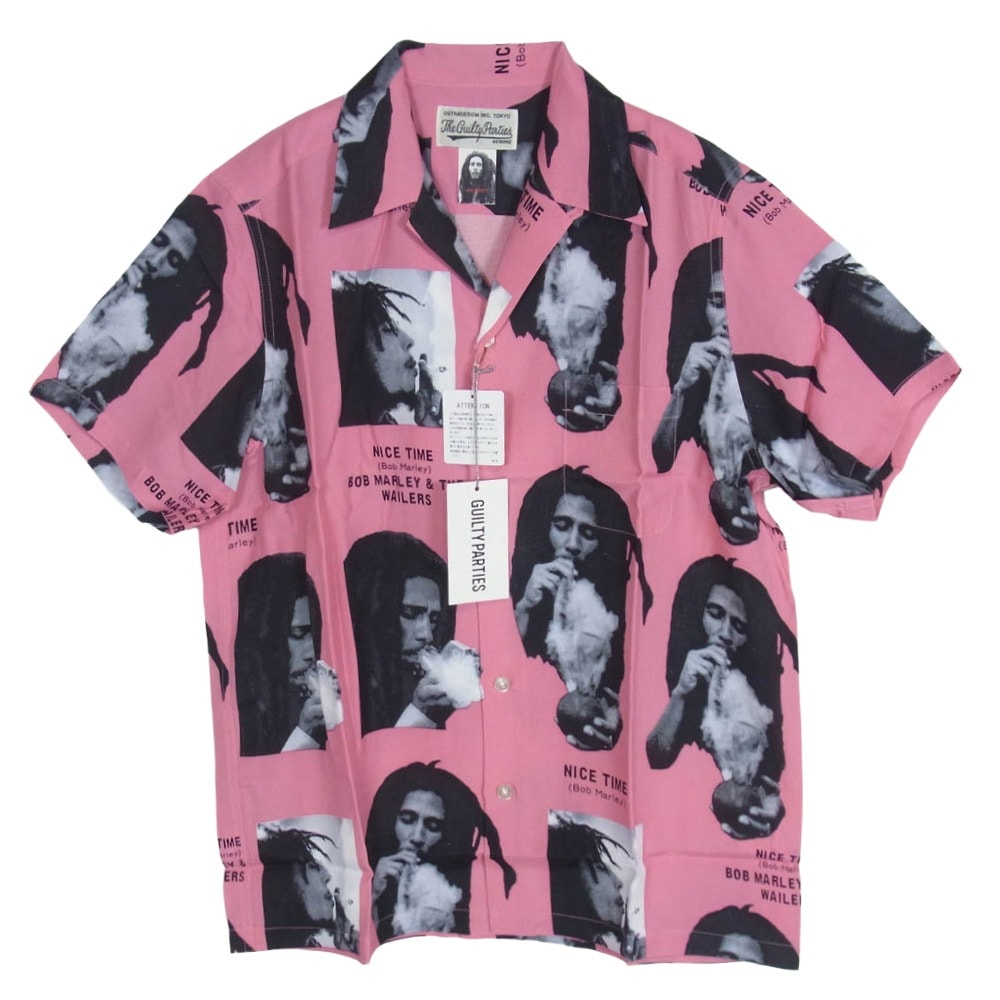 WACKO MARIA ワコマリア 20SS BOBMARLEY-WM-HI03 × BOB MARLEY S/S HAWAIIAN SHIRT ボブマーリー 総柄 半袖 ハワイアンシャツ アロハシャツ ピンク系 S【新古品】【未使用】【中古】