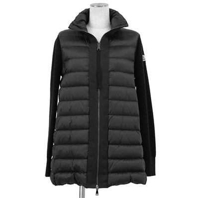 【極美品】MONCLER モンクレール ダウンジャケット MAGLIONE サイズ S レディース ニット x ナイロン コンビネーション スタンドカラー ロゴワッペン アウター ブラック 黒 ルーマニア製