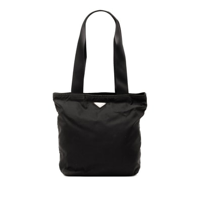 プラダ 三角ロゴプレート トートバッグ ハンドバッグ ブラック ナイロン レディース PRADA 【中古】