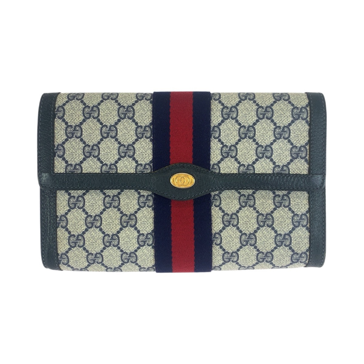 GUCCI グッチ シェリーライン ネイビー レッド GGスプリームキャンバス レザー/ クラッチバッグ セカンドバッグ 601721 【中古】