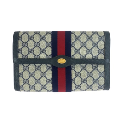 GUCCI グッチ シェリーライン ネイビー レッド GGスプリームキャンバス レザー/ クラッチバッグ セカンドバッグ 601721 【中古】