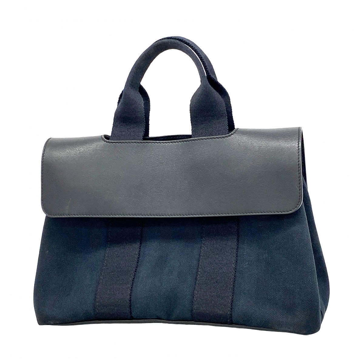 【6de6413】エルメス ハンドバッグ ヴァルパライソMM トワルシェブロン ブラック シルバー金具【中古】レディース