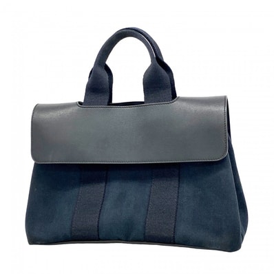 【6de6413】エルメス ハンドバッグ ヴァルパライソMM トワルシェブロン ブラック シルバー金具【中古】レディース