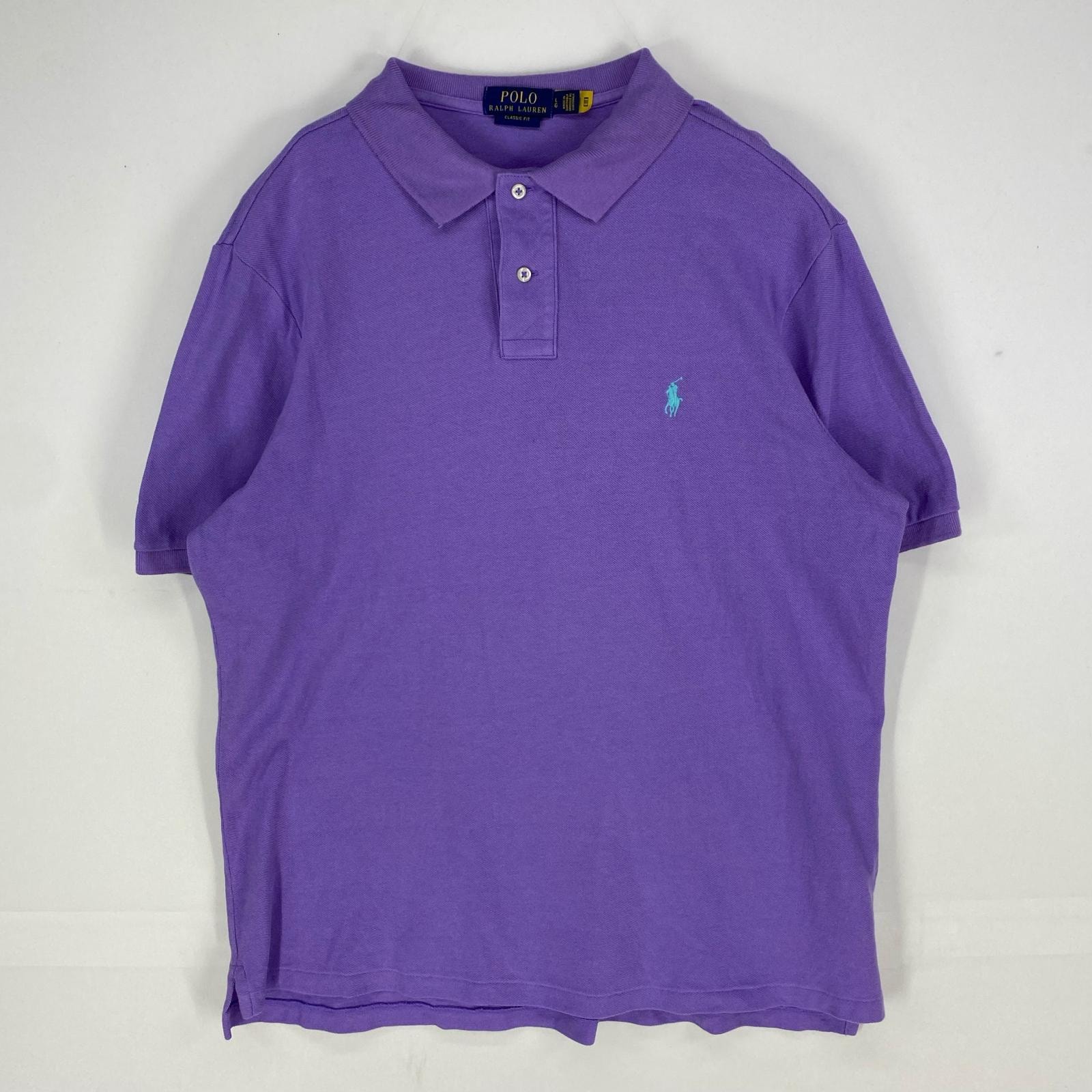 古着 ポロ・ラルフローレン POLO RALPH LAUREN 鹿の子 半袖シャツ 刺繍ロゴ ワンポイント ポロシャツ L  パープル系 メンズ