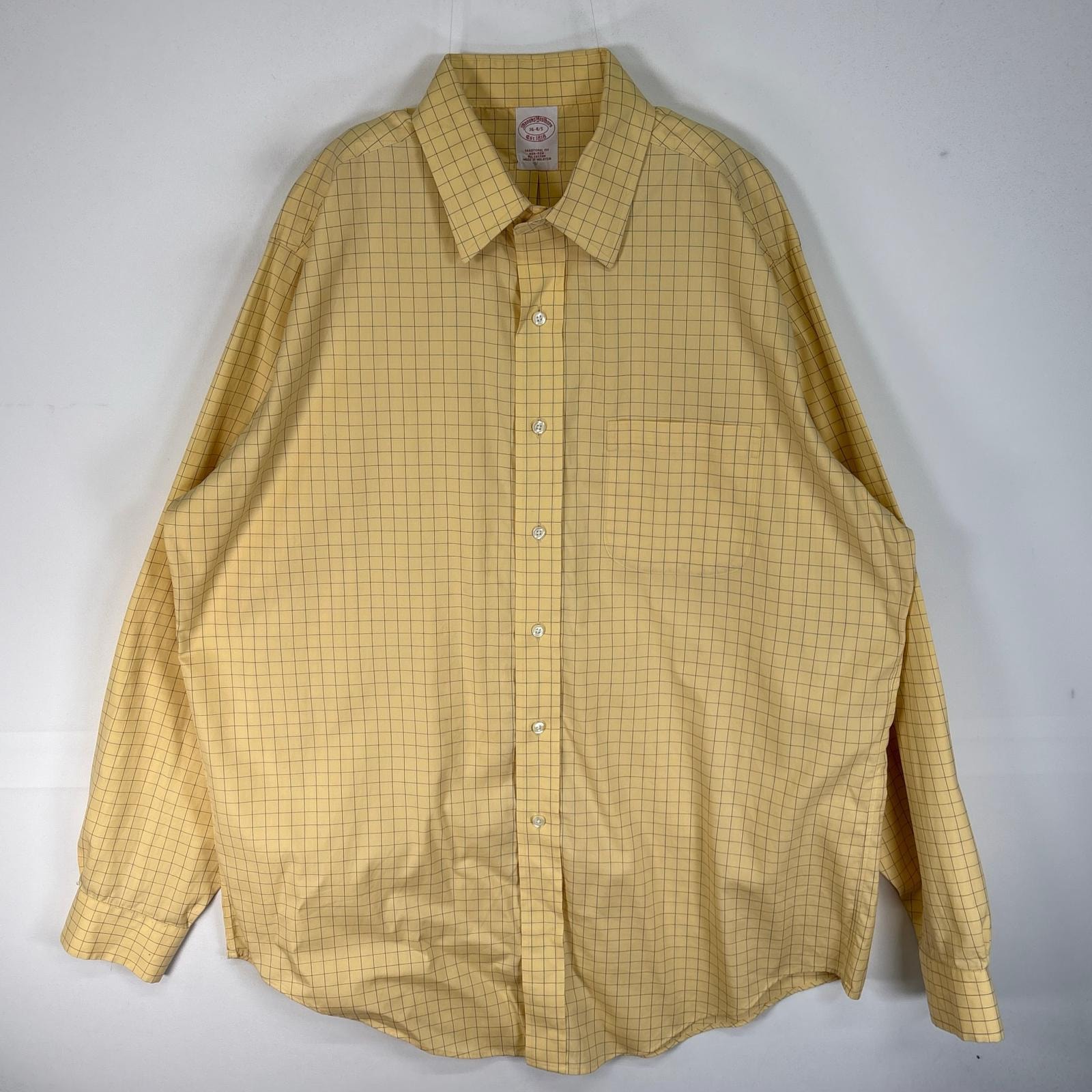 古着 ブルックスブラザーズ Brooks Brothers 長袖シャツ カラーステイ 胸ポケ TRADITIONAL FIT L イエロー系 チェック メンズ