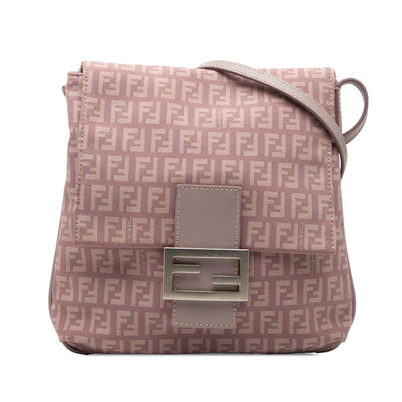 フェンディ ズッキーノ 斜め掛け ショルダーバッグ ライトパープル系 キャンバス レザー レディース FENDI 【中古】