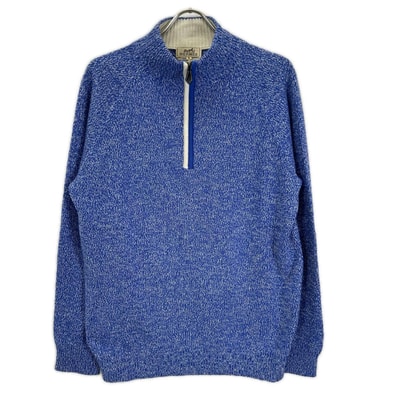 エルメス ブルー カシミヤ×シルク ハーフジップニット XL