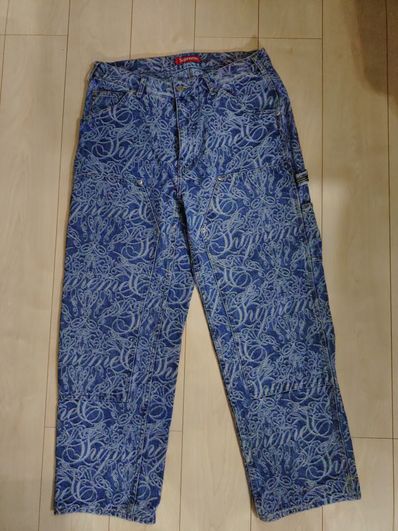 Supreme Script Jacquard Double Knee Denim Painter Pant "Washed Blue"