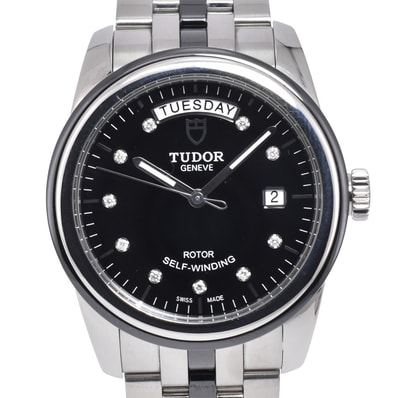 チューダー TUDOR 56000 グラマー 10P ダイヤモンド ブラック 自動巻き メンズ 美品 保証書付き 腕時計 N#151218