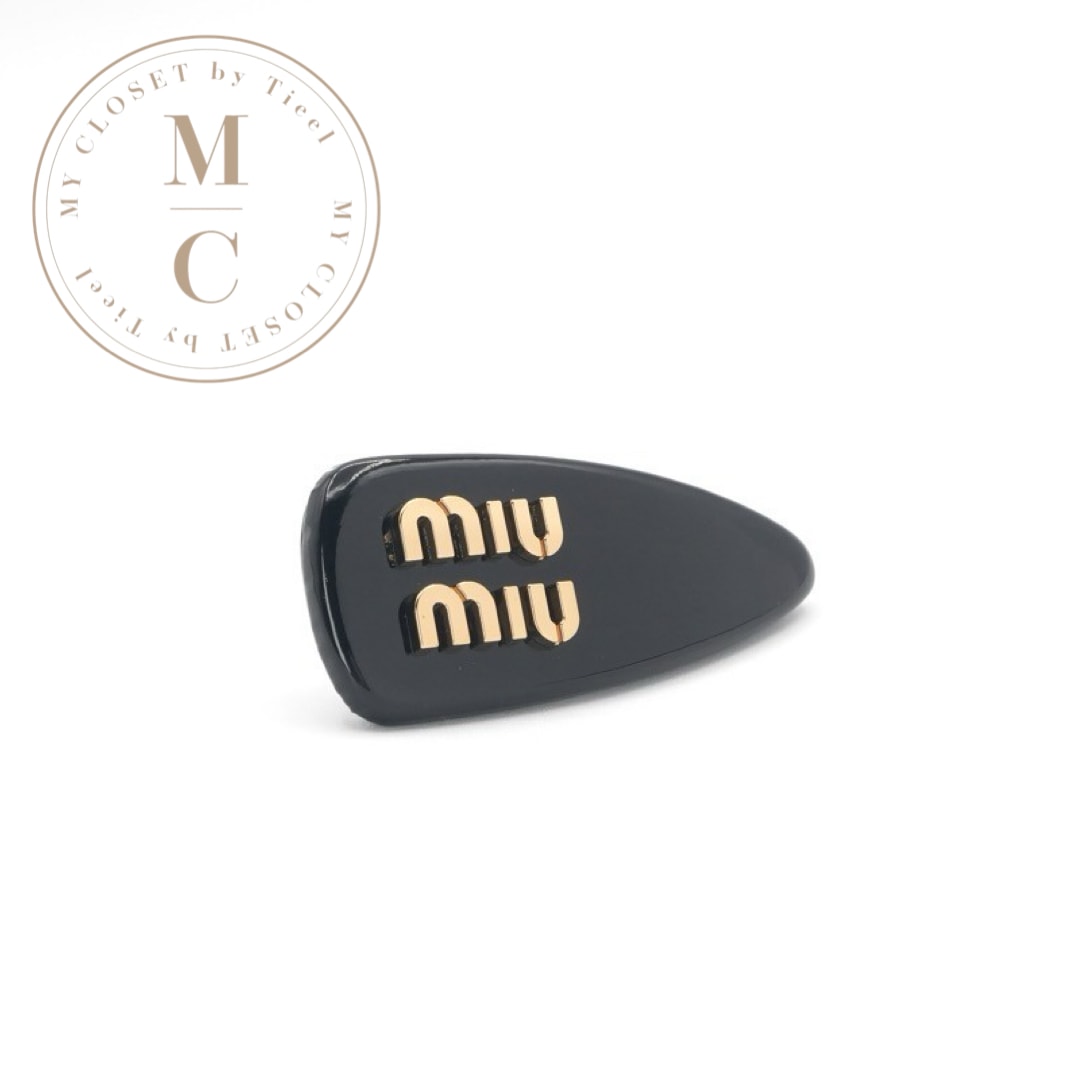 ミュウミュウ MIUMIU ヘアアクセサリー ブラック ゴールド ロゴ ヘアクリップ バレッタ