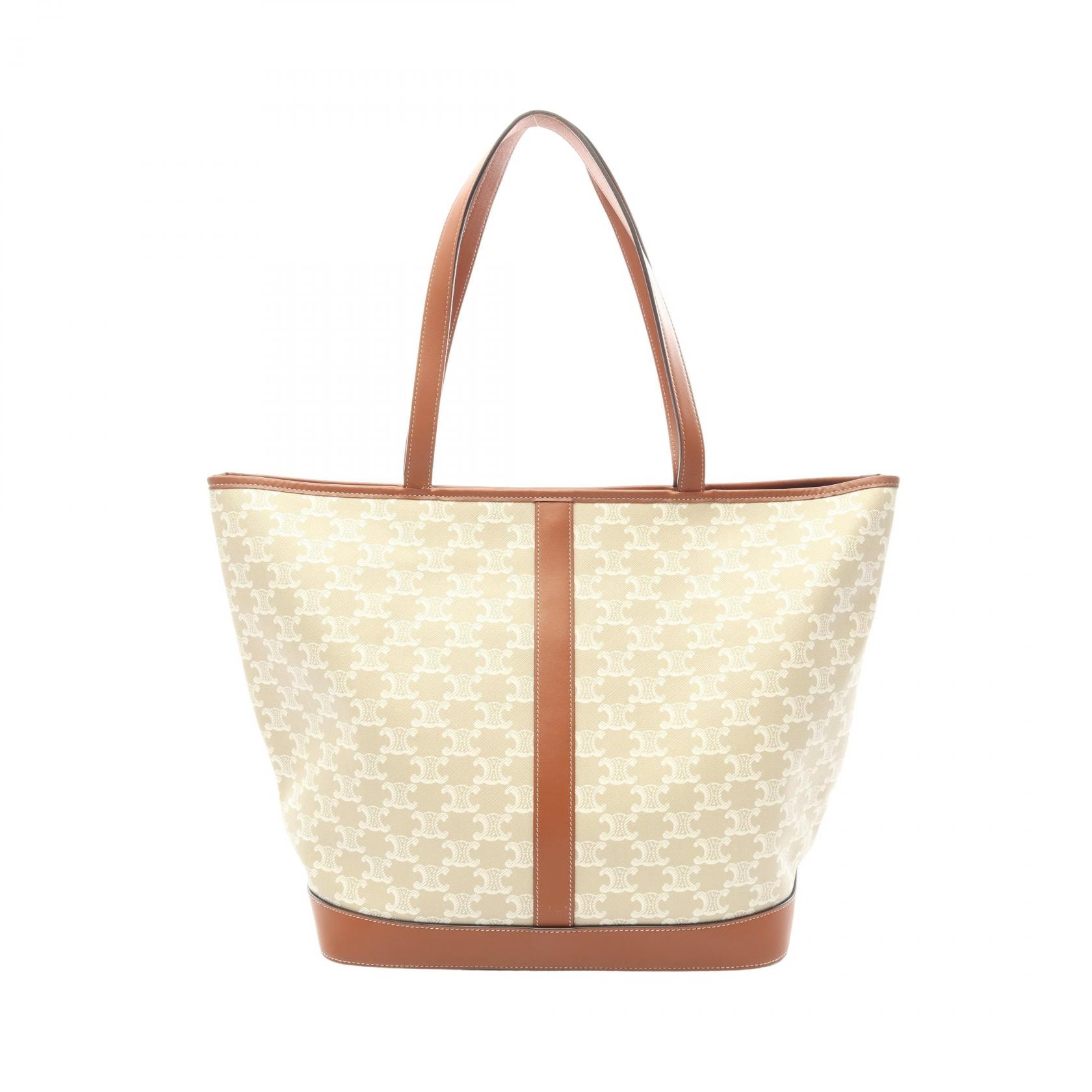 セリーヌ CELINE ミディアム カバ トリオンフ トートバッグ バッグ PVCコーティングキャンバス レザー レディース ベージュ系 / ホワイト系 / ブラウン系 【中古】