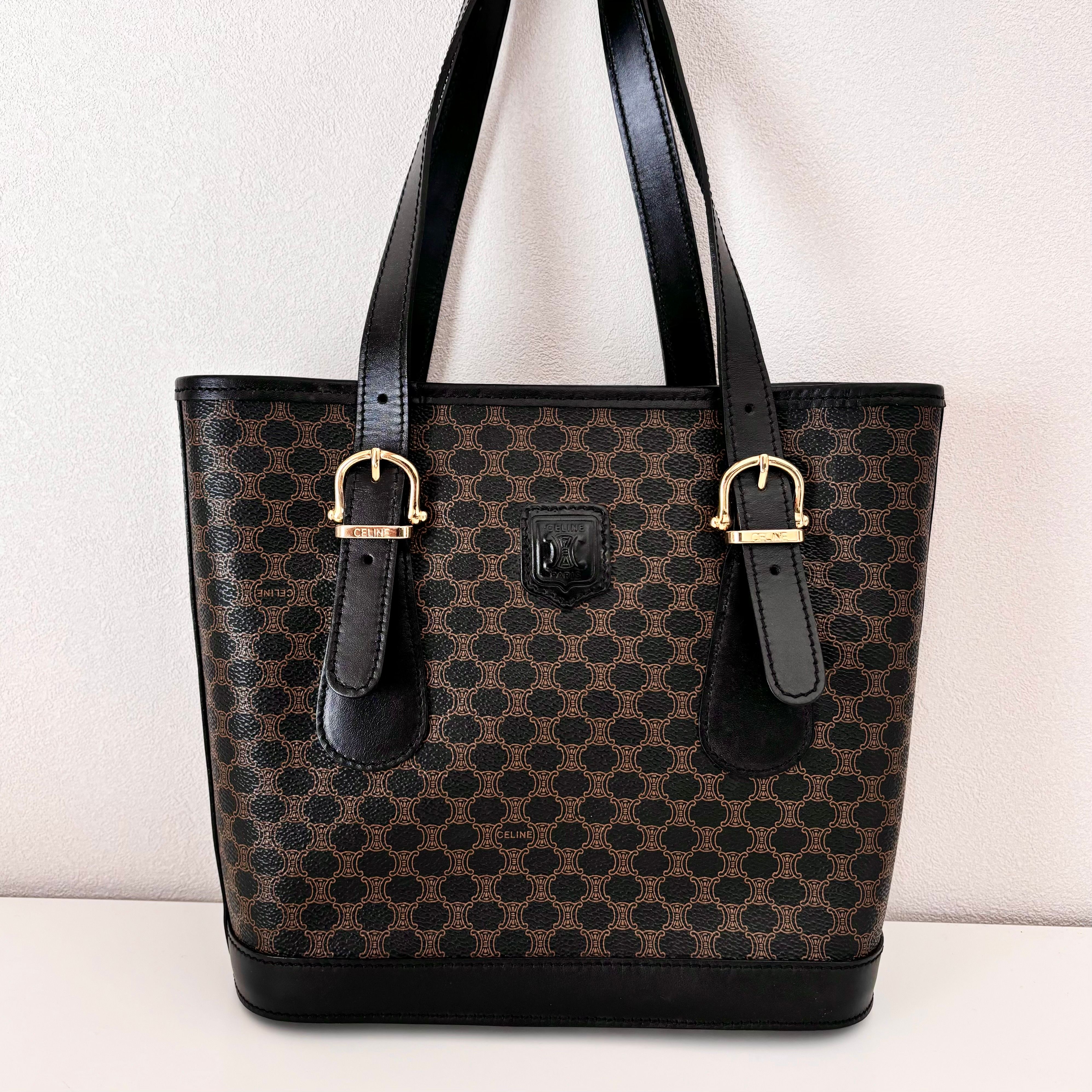 CELINE セリーヌ マカダム柄 ハンドバッグ トートバッグ ロゴ バケツ型