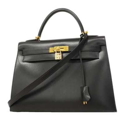 ★最終価格★SALE【6db1576】エルメス ハンドバッグ ケリー32 ボックスカーフ ブラック ゴールド金具 ○Z刻印 2wayバッグ【中古】レディース