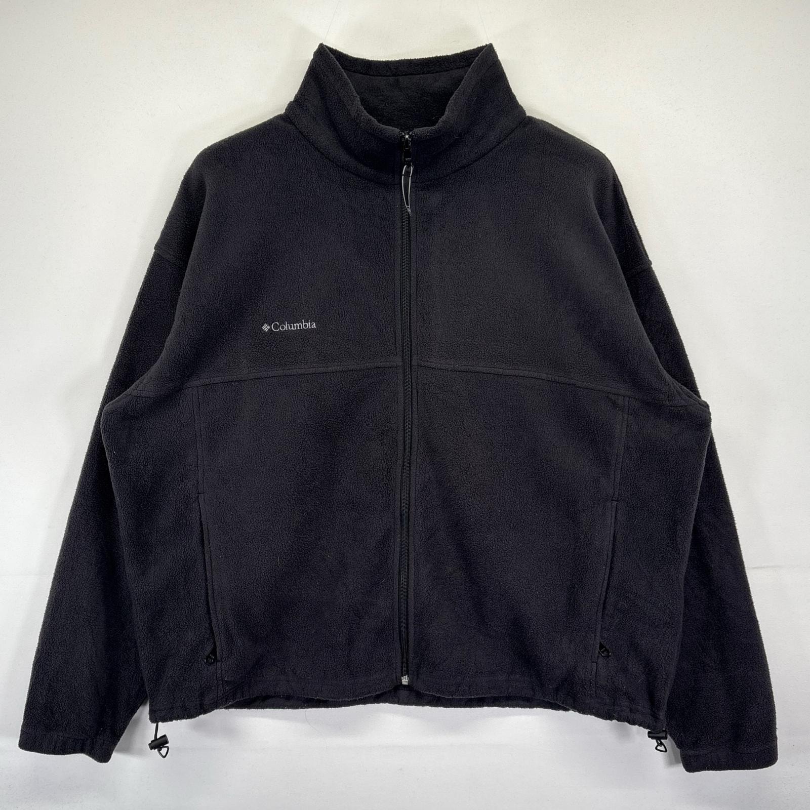 古着 コロンビア Columbia フリースジャケット 大きいサイズ ワンポイントロゴ刺繍 アウトドア フルジップ ボア 2XL  ブラック メンズ
