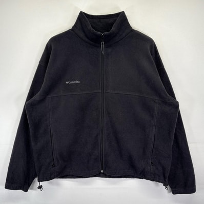 古着 コロンビア Columbia フリースジャケット 大きいサイズ ワンポイントロゴ刺繍 アウトドア フルジップ ボア 2XL ブラック メンズ