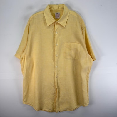 古着 ブルックスブラザーズ Brooks Brothers 半袖シャツ リネン L イエロー系 無地 メンズ