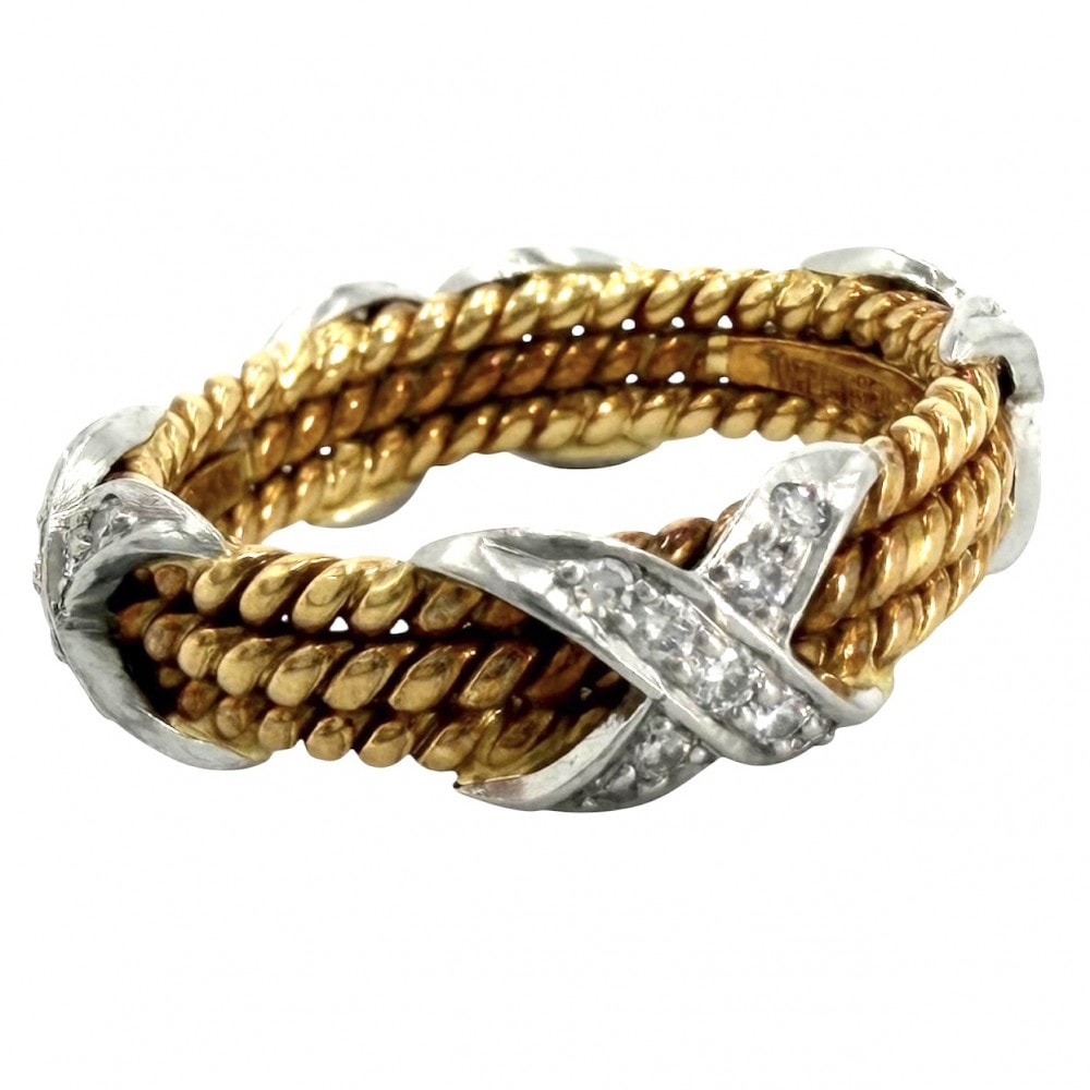 TIFFANY&Co. ティファニー 指輪 ジャンシュランバージェ X リング アクセサリー ジュエリー Pt950プラチナ  18Kイエローゴールド   ダイヤモンド0.28ct 約11号 ゴールド シルバー レディース 約6.3g【中古品】