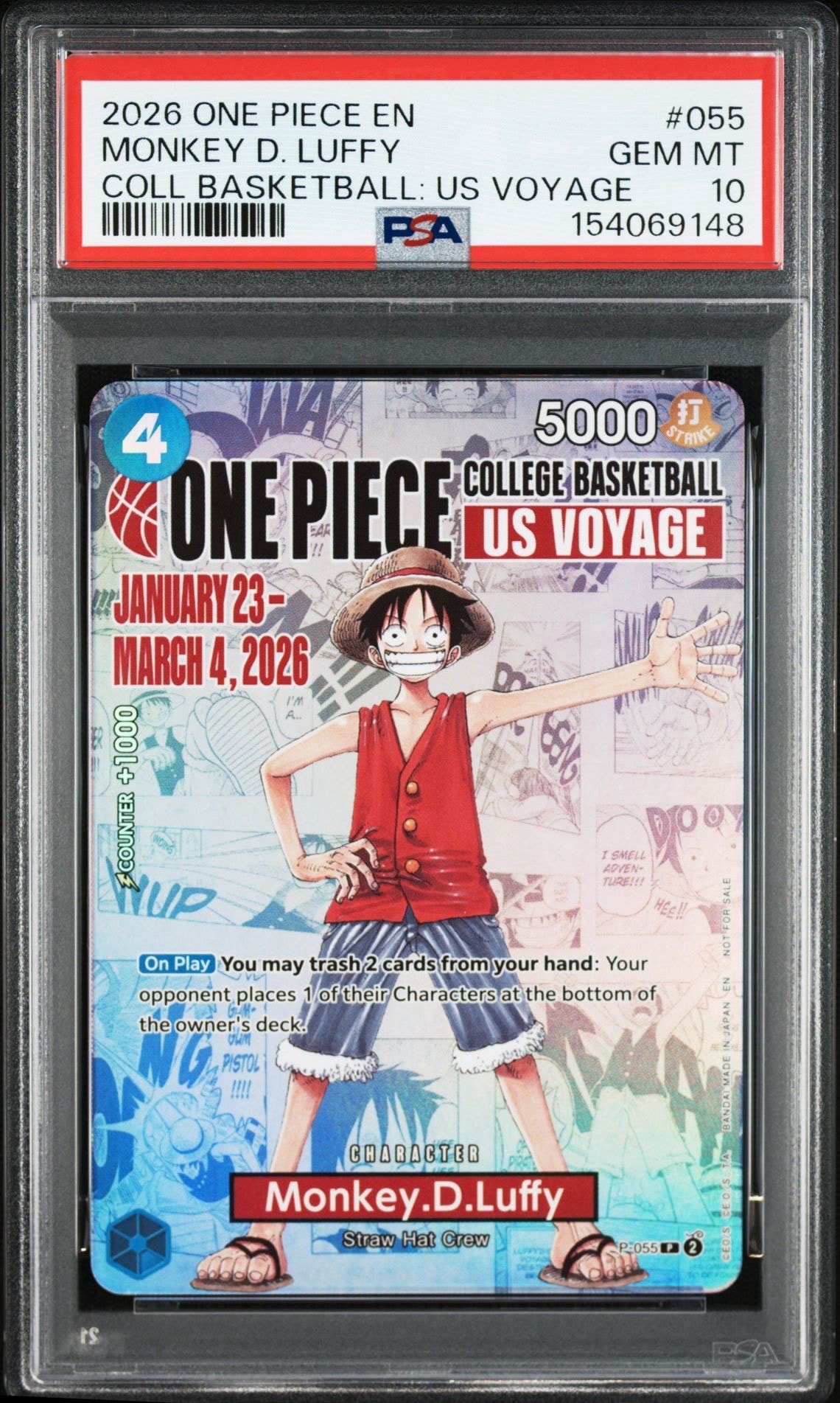 モンキー・D・ルフィ:P (開封済) [P-055]【英語版】(プロモーションカード「ワンピース カレッジ バスケットボール:USボヤージュ」)