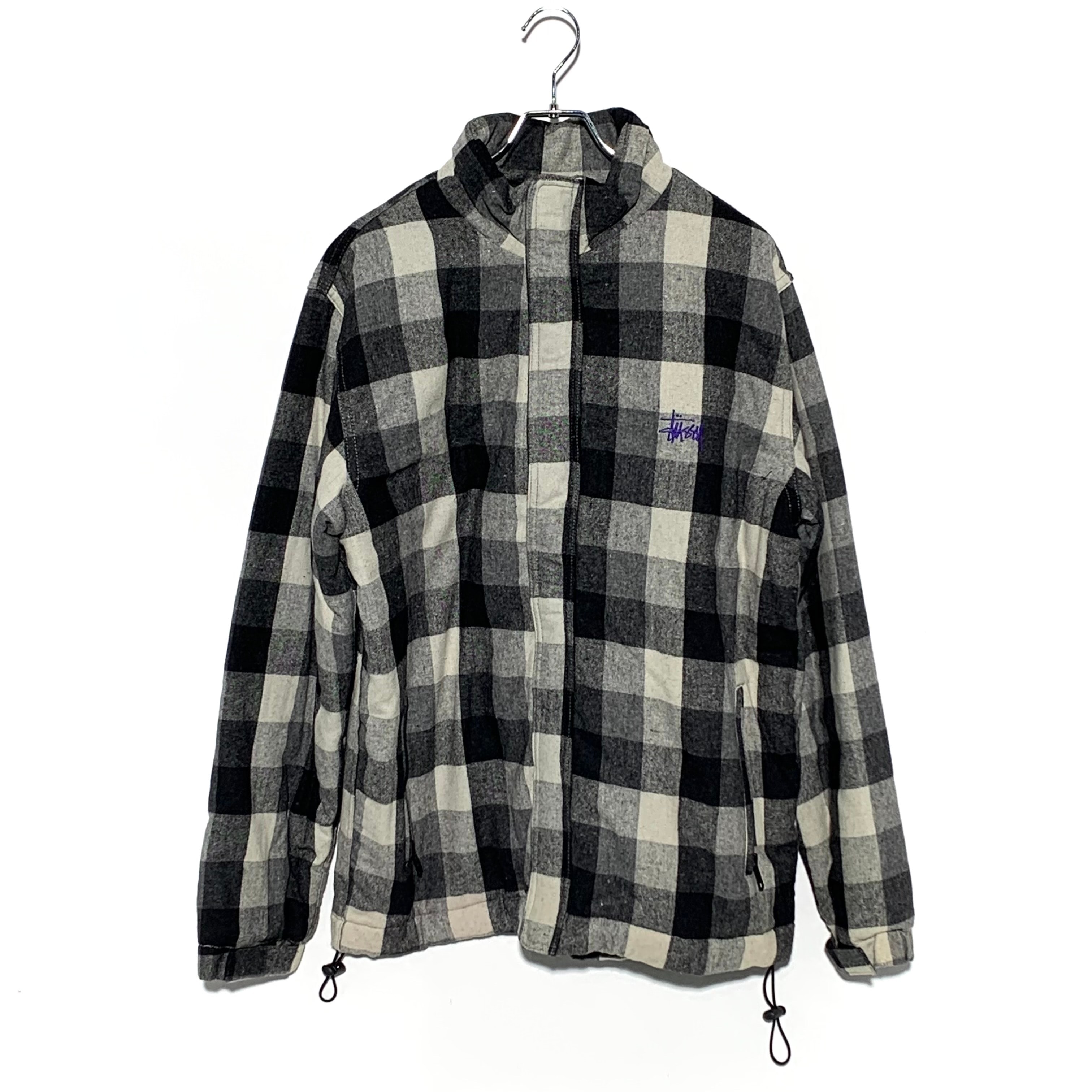  STUSSY PLAID PADDED WOOL  JACKET Black