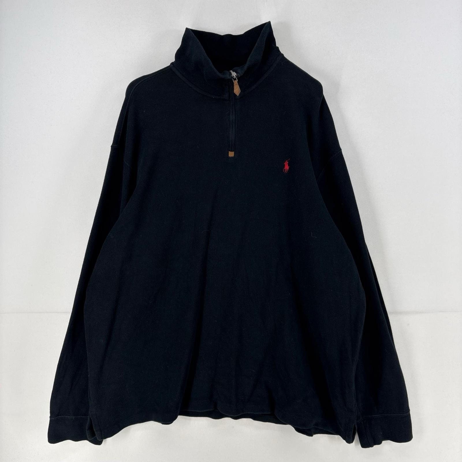 古着 ポロバイラルフローレン Polo by Ralph Lauren ニット ハーフジップ ロゴ トレーナー スウェット 刺繍 2XL  ブラック メンズ