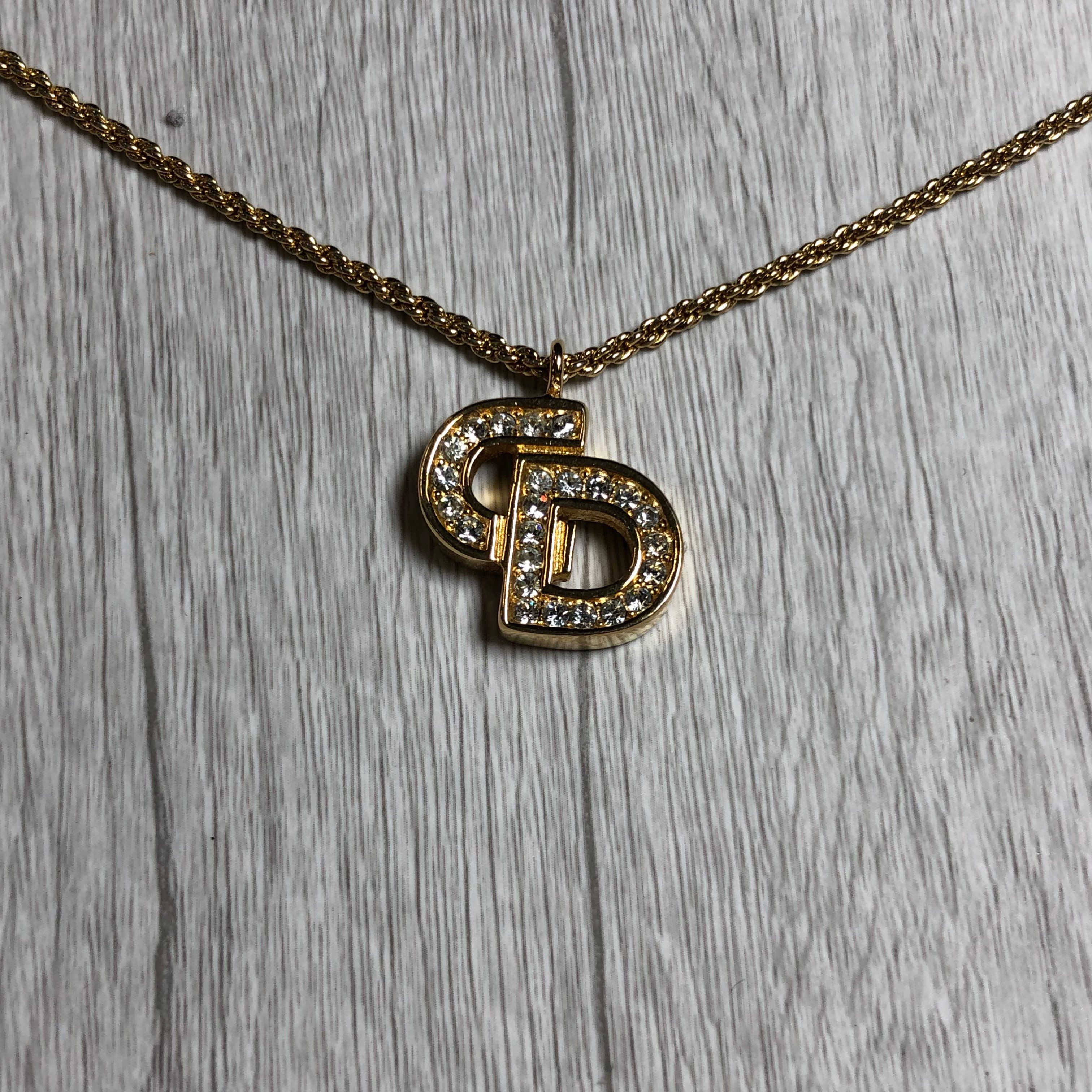 ディオール CDロゴブロック体ラインストーンネックレス 6ゴールド