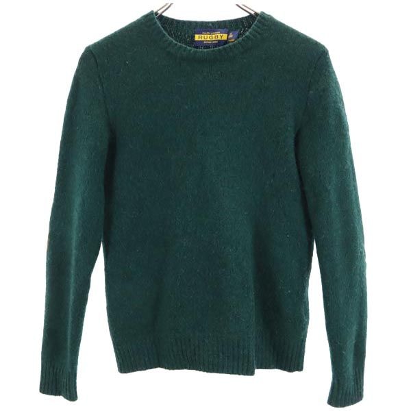RALPH LAUREN RUGBY ラルフローレンラグビー 長袖 羊革パッチ ニット XS グリーン セーター